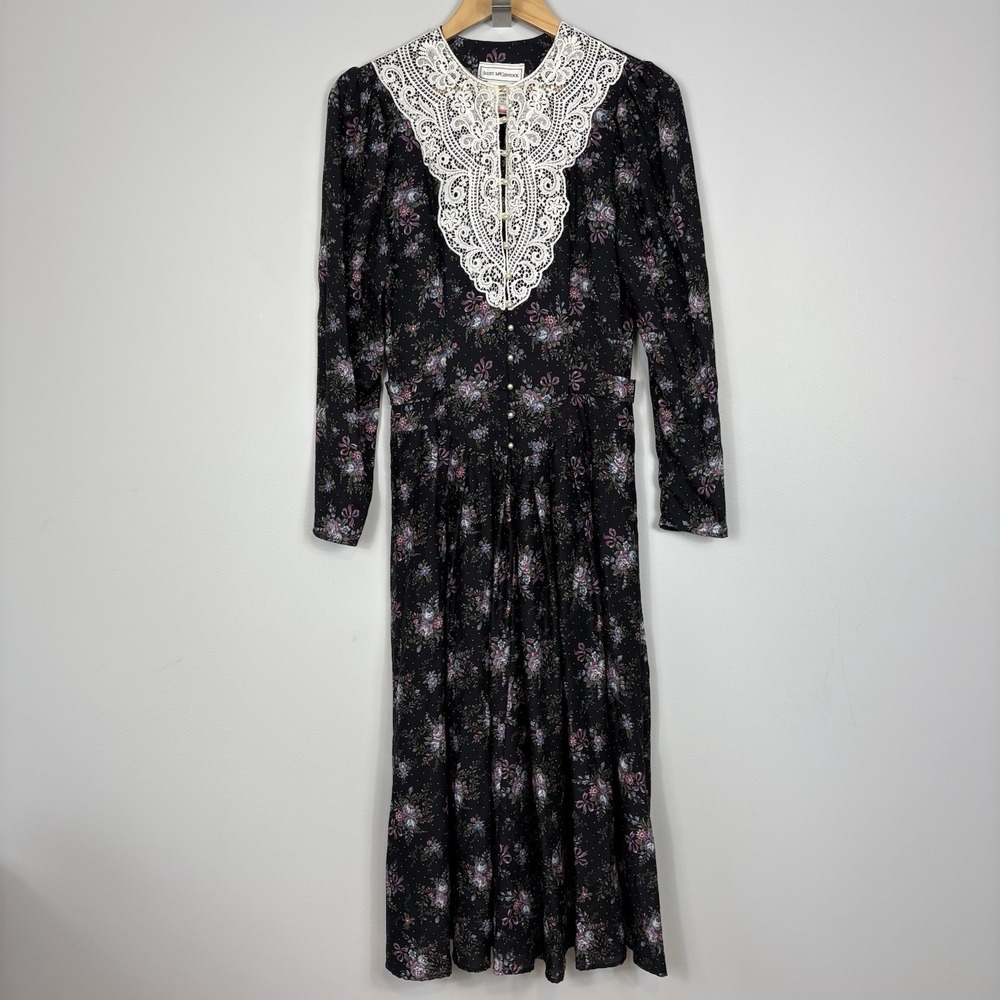 Vintage Scott McClintock Floral Cottagecore Dress Prairie Style Drop Waist Sz 8